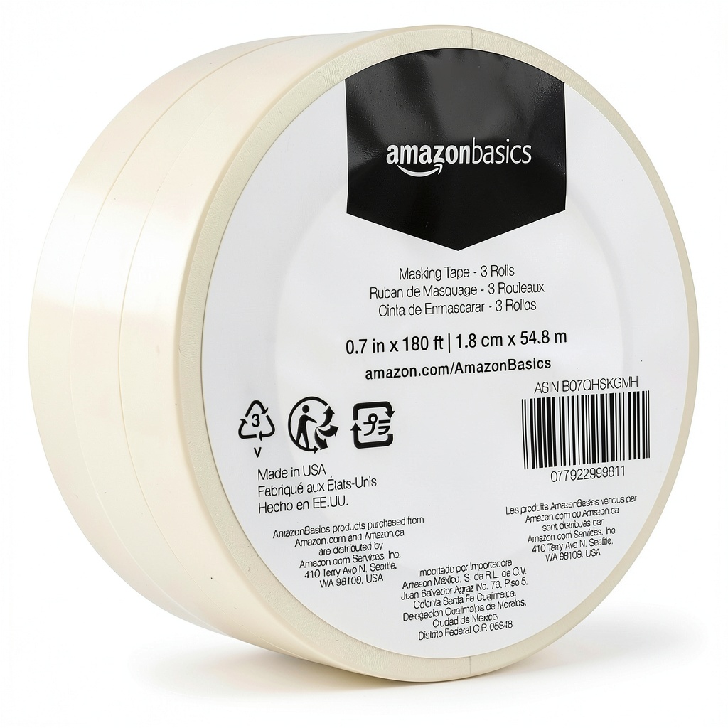Amazon beige masking tape rolls displayed on a workbench