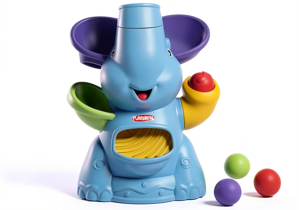 Hasbro Ball Poppin Elephant toy being used by a toddler on a living‑room rug