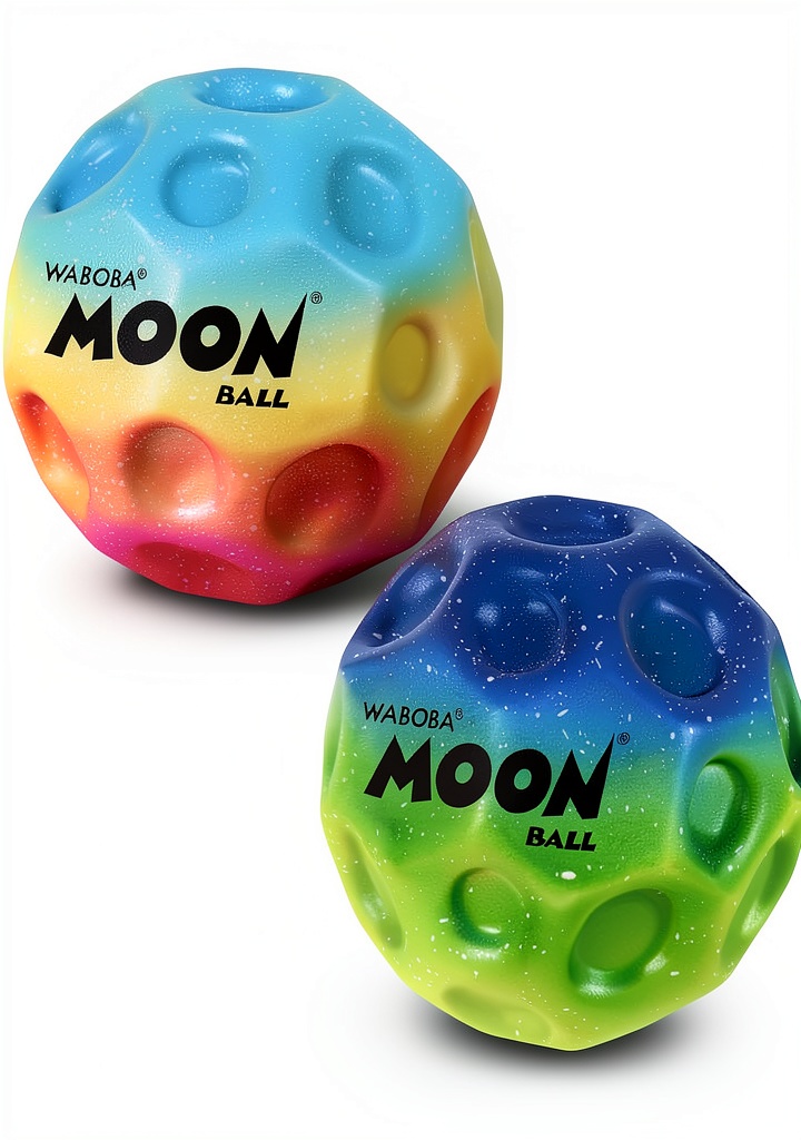 Waboba Moon Ball being tossed in a backyard with kids and a dog chasing it