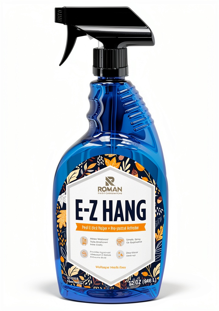 E-Z Hang Peel & Stick Helper spray bottle on a wallpaper project