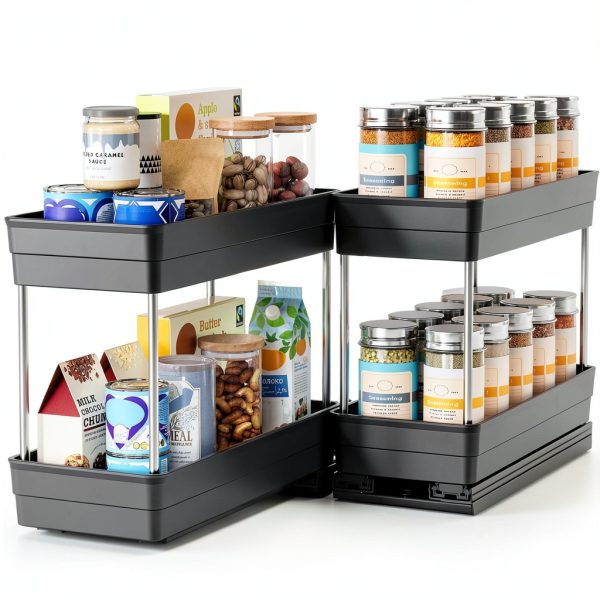 Nieifi Spice Organization for Cabinet-Vertical Spice Rack Pull Out-Spice Rack Organizer for Cabinet-4-1/3 inch Wide-Seasoning Kitchen Organizer-4.3" W x 10.6" D x 8.7" H-2 Pack-2 Tier-0