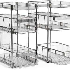 Clear Bathroom Organizer 2-Pack 3-Tier Pull-Out Storage by WAKISA-0