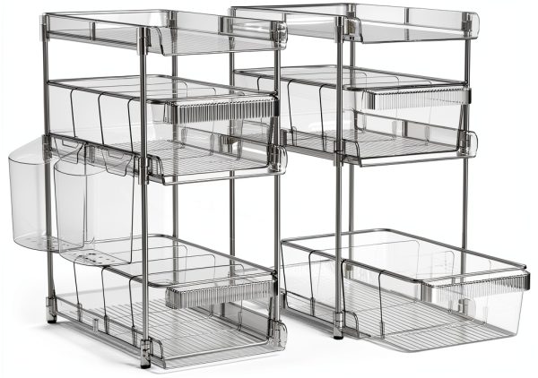 Clear Bathroom Organizer 2-Pack 3-Tier Pull-Out Storage by WAKISA-0