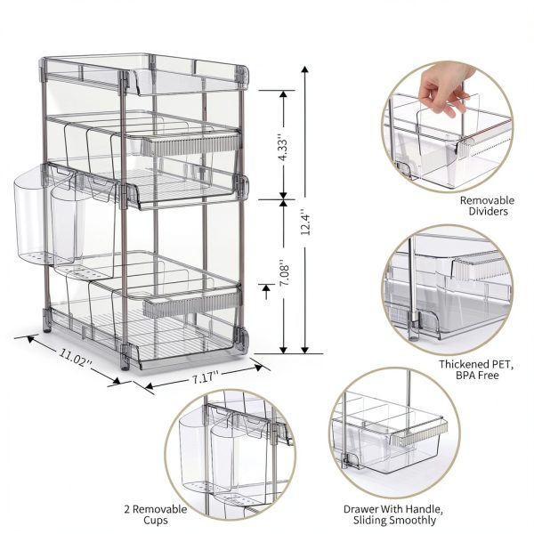 Clear Bathroom Organizer 2-Pack 3-Tier Pull-Out Storage by WAKISA-4