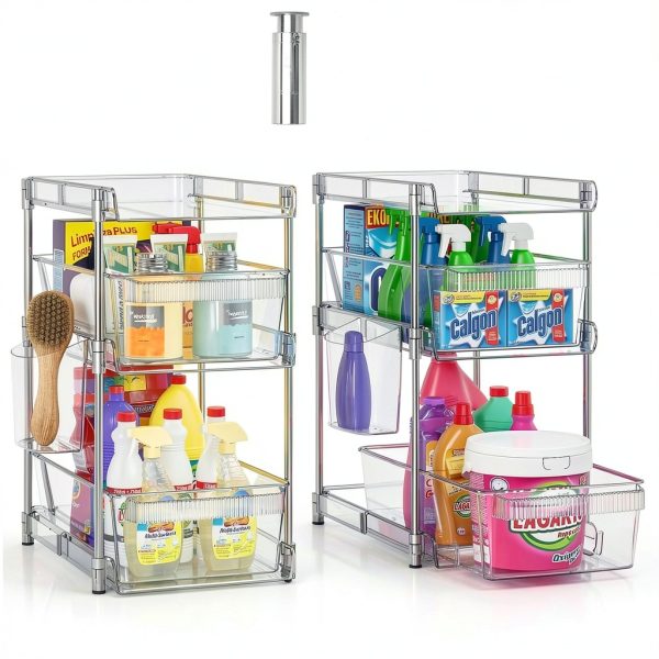 Clear Bathroom Organizer 2-Pack 3-Tier Pull-Out Storage by WAKISA-3