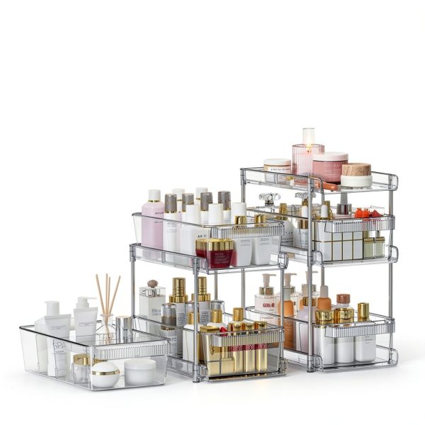 Clear Bathroom Organizer 2-Pack 3-Tier Pull-Out Storage by WAKISA-1