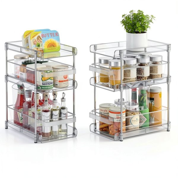 Clear Bathroom Organizer 2-Pack 3-Tier Pull-Out Storage by WAKISA-7
