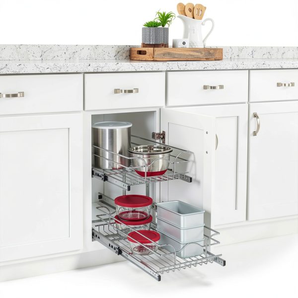 Rev-A-Shelf 2-Tier Kitchen Cabinet Pullout Shelf and Drawer Organizer Slide Out Pantry Storage Basket in Multiple Sizes, 15 x 22 In, 5WB2-1522CR-1-1