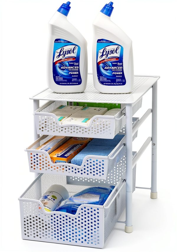 Sliding Basket Organizer 3-Tier White Alloy Steel by Simple Houseware-3