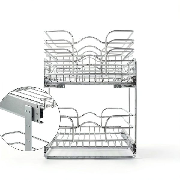 Rev-A-Shelf 2-Tier Kitchen Cabinet Pullout Shelf and Drawer Organizer Slide Out Pantry Storage Basket in Multiple Sizes, 15 x 22 In, 5WB2-1522CR-1-3