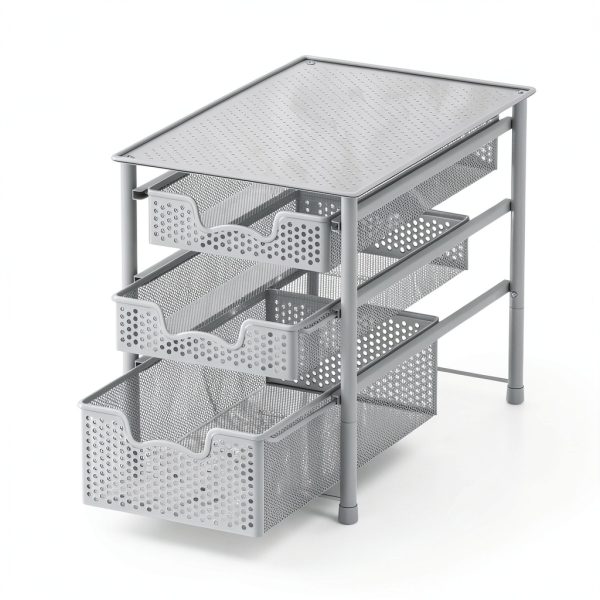 Sliding Basket Organizer 3-Tier White Alloy Steel by Simple Houseware-5