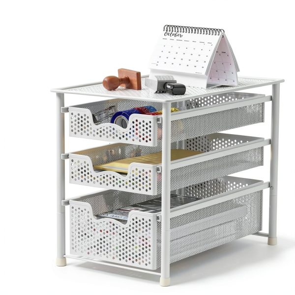 Sliding Basket Organizer 3-Tier White Alloy Steel by Simple Houseware-4