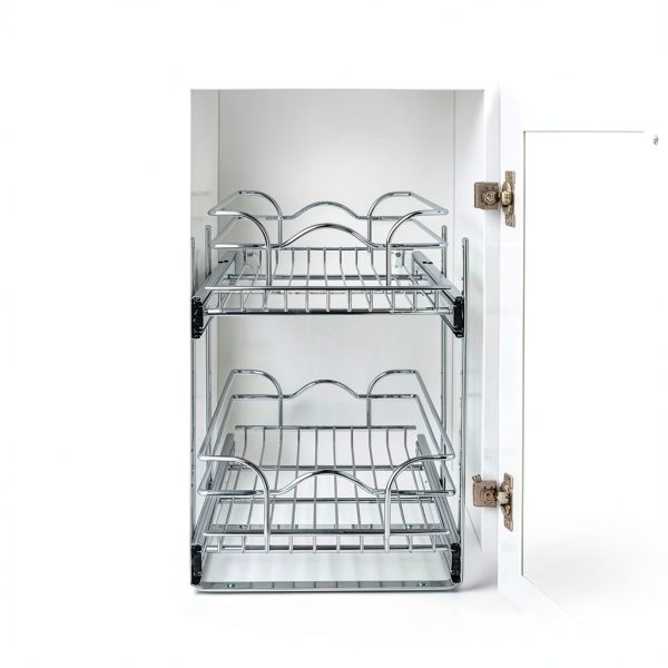 Rev-A-Shelf 2-Tier Kitchen Cabinet Pullout Shelf and Drawer Organizer Slide Out Pantry Storage Basket in Multiple Sizes, 15 x 22 In, 5WB2-1522CR-1-8