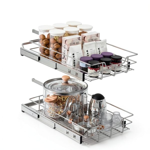 Pull Out Cabinet Organizer 14" W X 22" D, Slide Out Drawers For Kitchen Organizers and Storage, Pull Out Drawers For Cabinets Capacity Heavy Duty Caddy, Cabinet Shelves Chrome-Plated, Bathroom Pantry-5