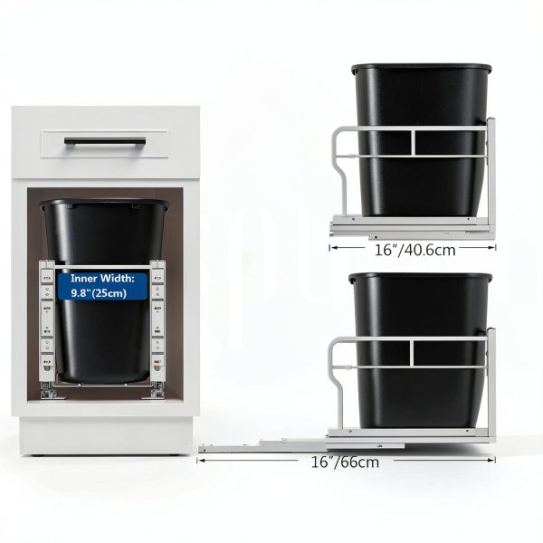 Pull Out Trash Can Insputer Duty Under Cabinet Organizer Double Silver-1