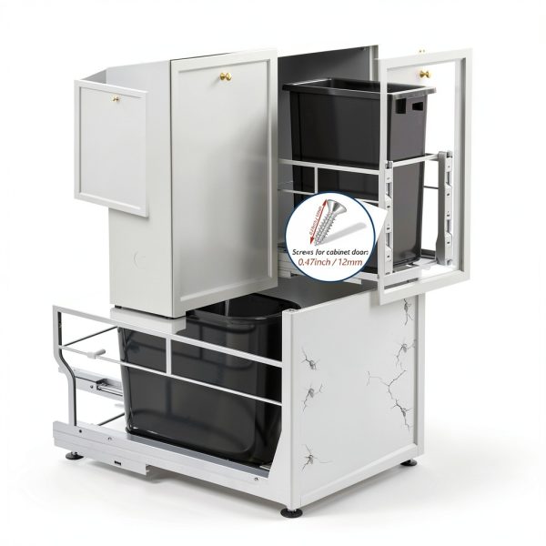 Pull Out Trash Can Insputer Duty Under Cabinet Organizer Double Silver-4