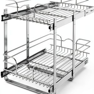 Rev-A-Shelf 2-Tier Kitchen Cabinet Pullout Shelf and Drawer Organizer Slide Out Pantry Storage Basket in Multiple Sizes, 15 x 22 In, 5WB2-1522CR-1-0