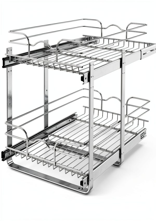 Rev-A-Shelf 2-Tier Kitchen Cabinet Pullout Shelf and Drawer Organizer Slide Out Pantry Storage Basket in Multiple Sizes, 15 x 22 In, 5WB2-1522CR-1-0