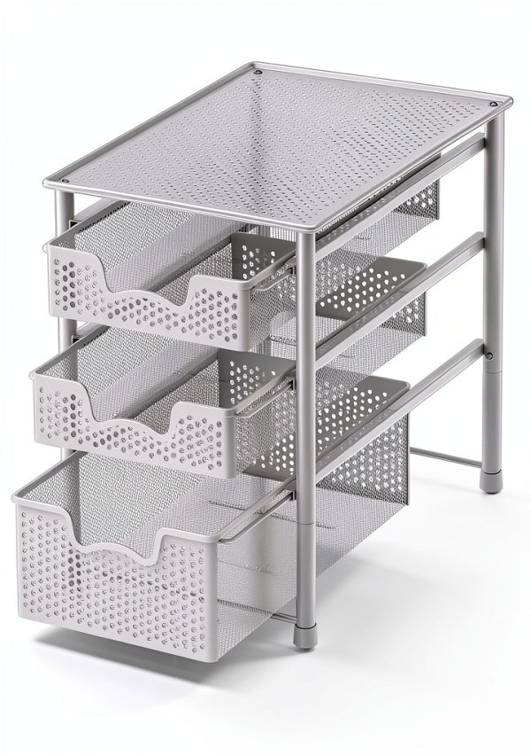 Sliding Basket Organizer 3-Tier White Alloy Steel by Simple Houseware-2