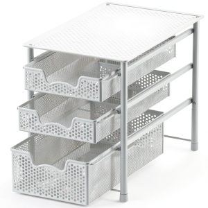 Sliding Basket Organizer 3-Tier White Alloy Steel by Simple Houseware-0