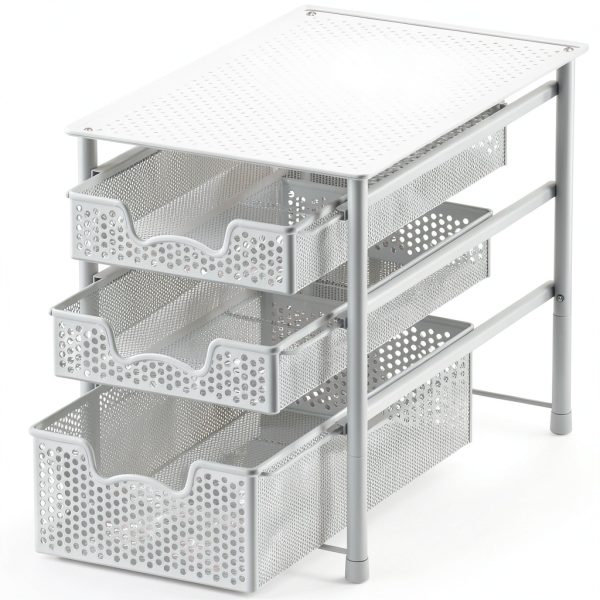 Sliding Basket Organizer 3-Tier White Alloy Steel by Simple Houseware-0
