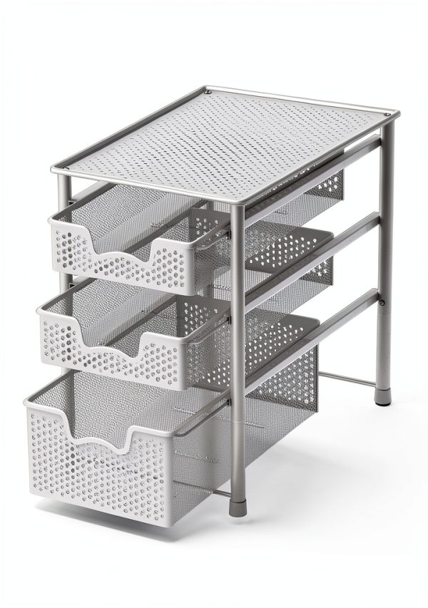 Sliding Basket Organizer 3-Tier White Alloy Steel by Simple Houseware-1