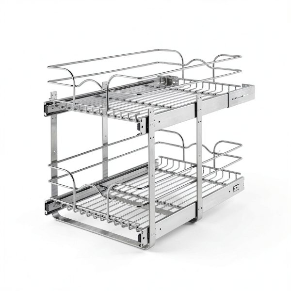 Rev-A-Shelf 2-Tier Kitchen Cabinet Pullout Shelf and Drawer Organizer Slide Out Pantry Storage Basket in Multiple Sizes, 15 x 22 In, 5WB2-1522CR-1-2